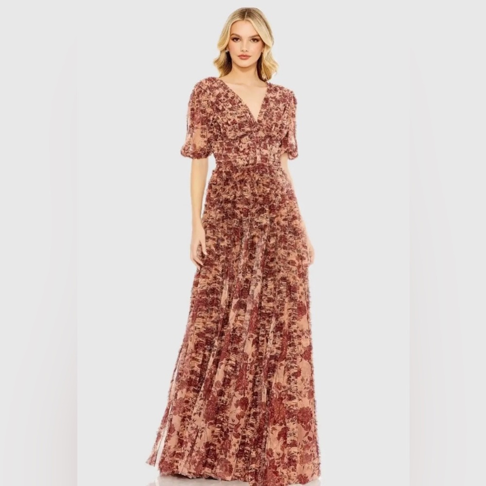 Mac Duggal Pink Floral Mesh Gown